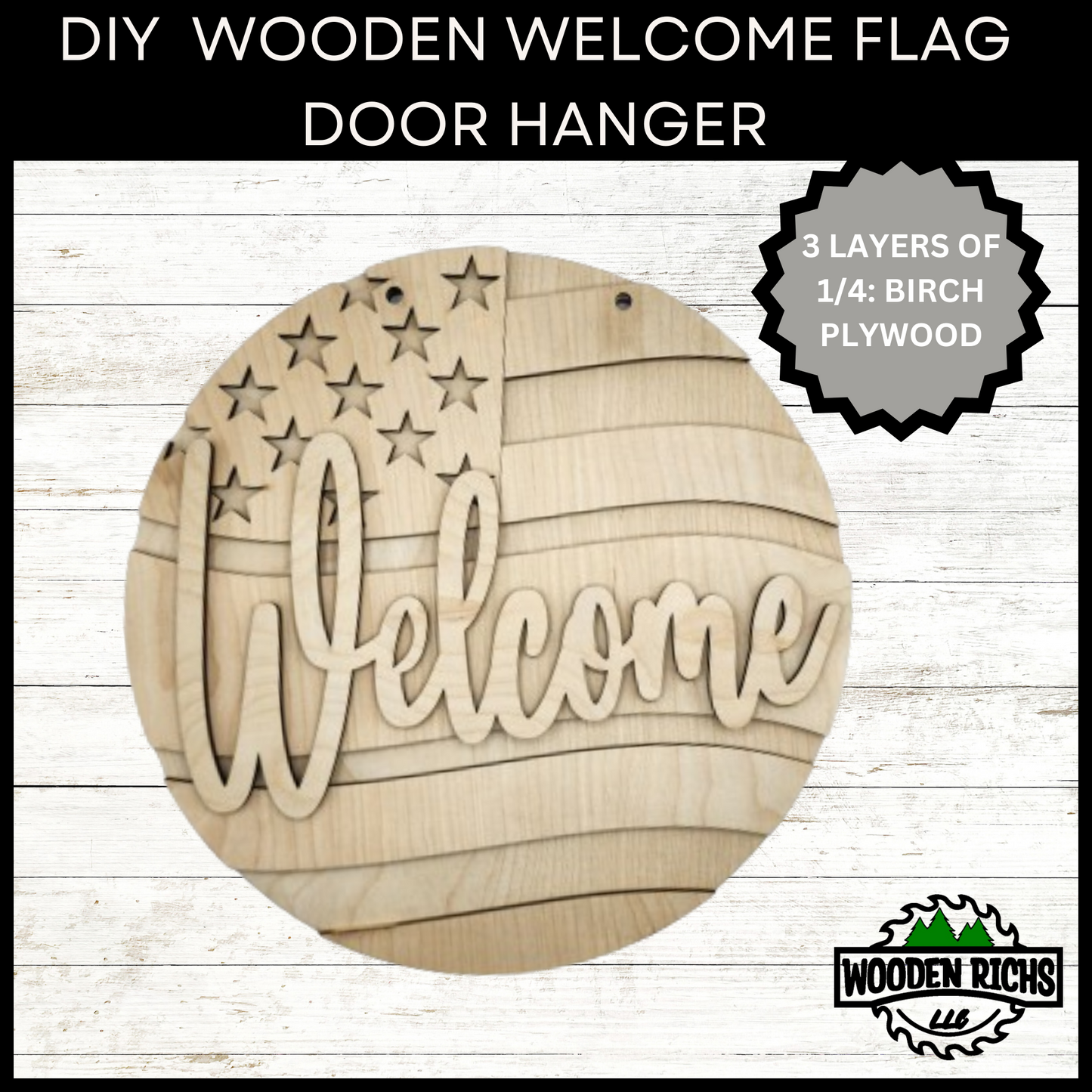 Welcome Patriotic DIY Round Door Sign / Welcome Door Hanger / Do It Yourself / American Flag