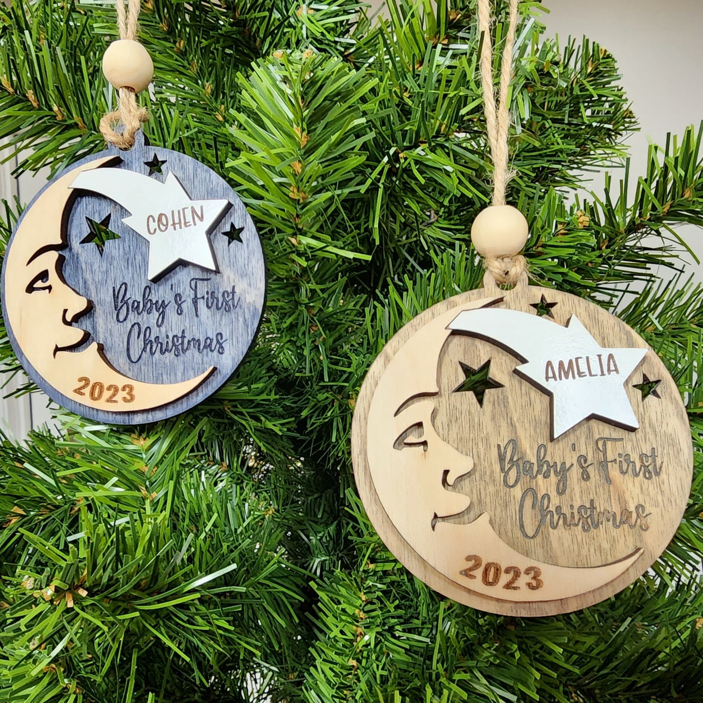 CHRISTMAS ORNAMENT Baby's First Christmas Moon shooting star