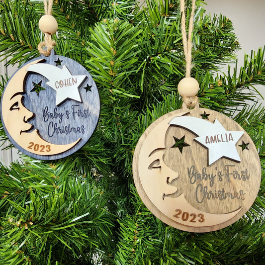 CHRISTMAS ORNAMENT Baby's First Christmas Moon shooting star