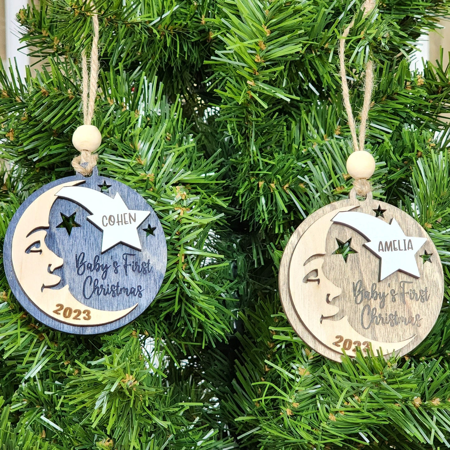 CHRISTMAS ORNAMENT Baby's First Christmas Moon shooting star