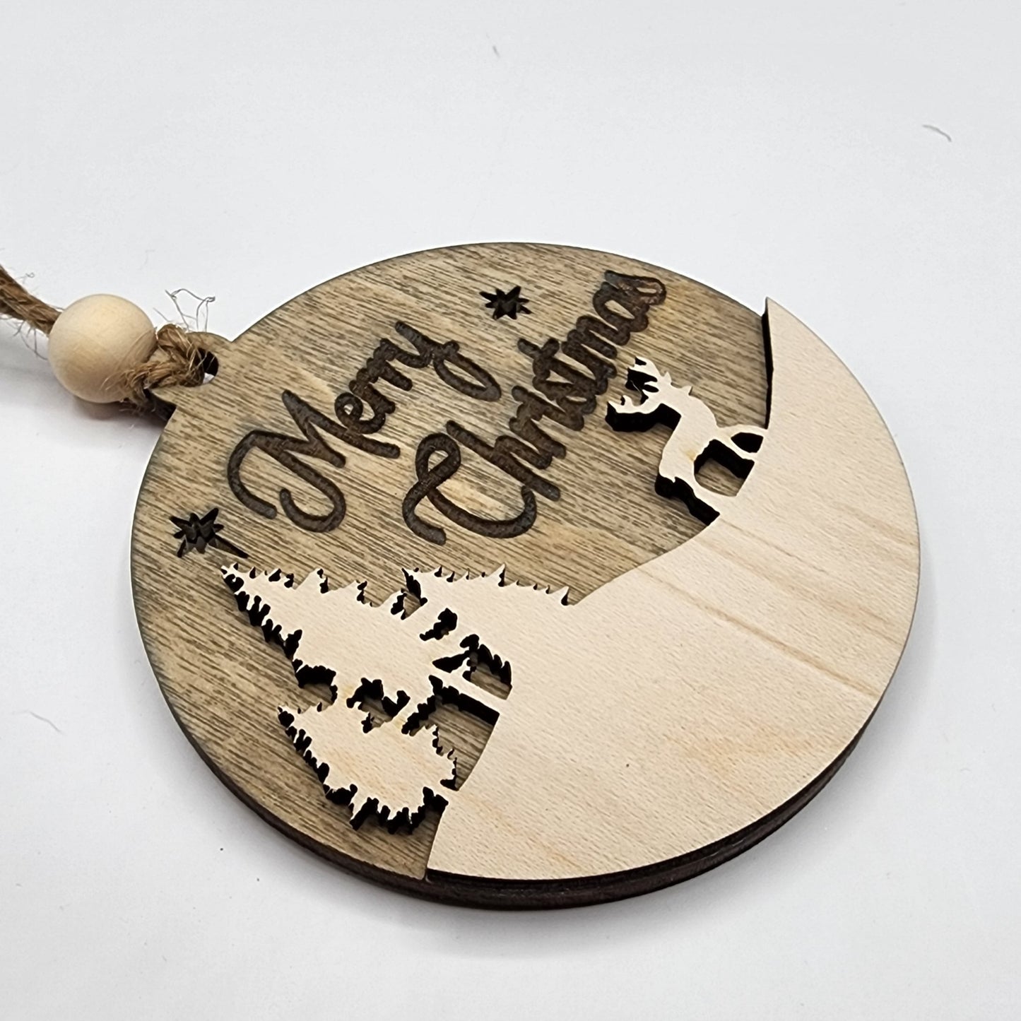 Merry Christmas Ornament With Deer and Trees