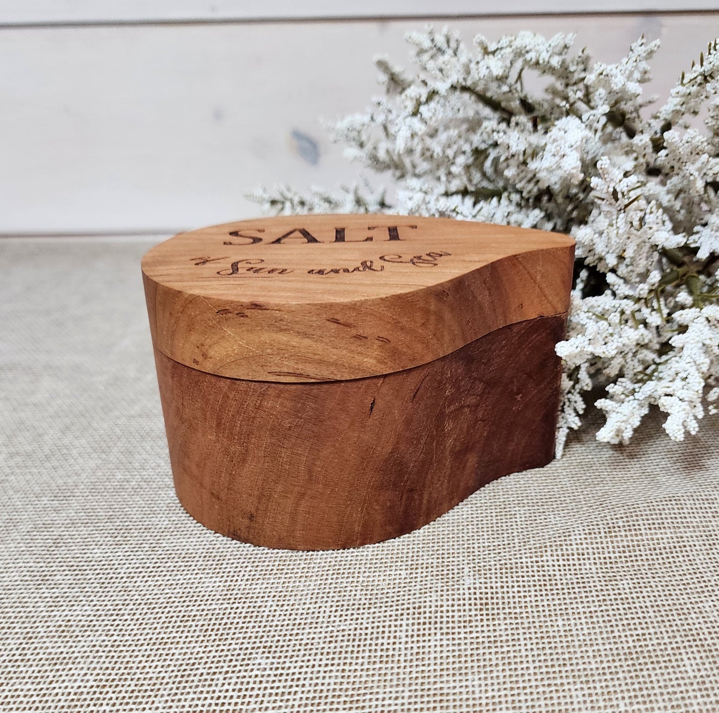 Cherry Teardrop Salt Cellar with swivel lid, Wood Salt Cellar, Pinch Pot, Salt Holder, Salt Pig, Spice Box, Chef Gift, Foodie Gift
