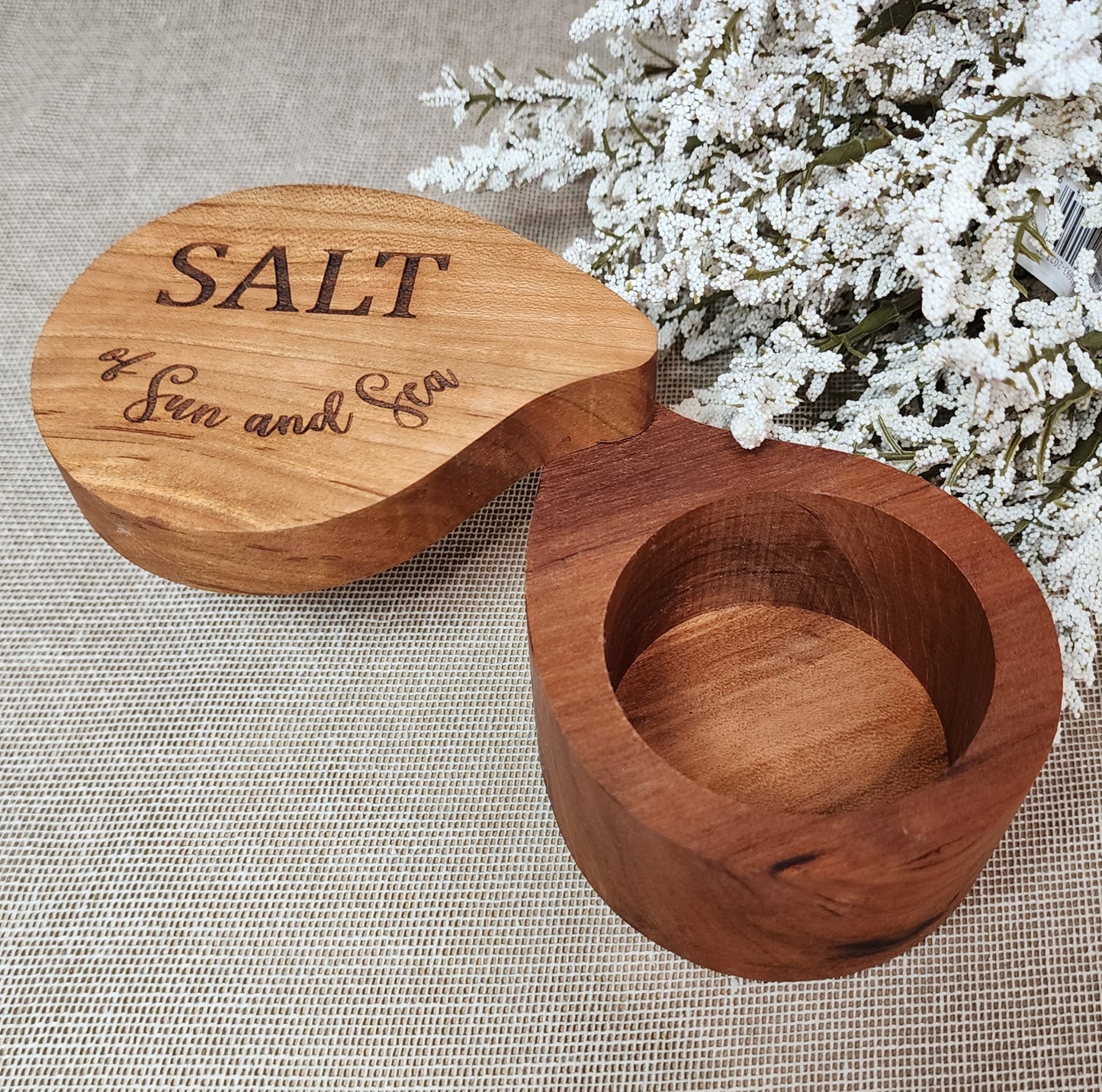 Cherry Teardrop Salt Cellar with swivel lid, Wood Salt Cellar, Pinch Pot, Salt Holder, Salt Pig, Spice Box, Chef Gift, Foodie Gift