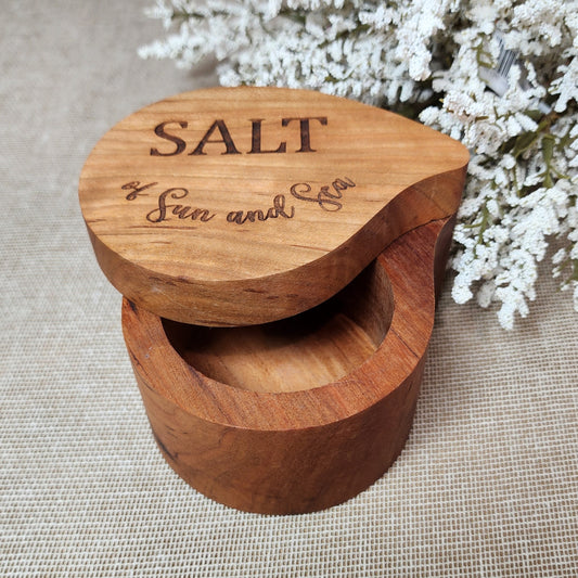 Cherry Teardrop  Salt Cellar with swivel lid, Wood Salt Cellar, Pinch Pot, Salt Holder, Salt Pig, Spice Box, Chef Gift, Foodie Gift