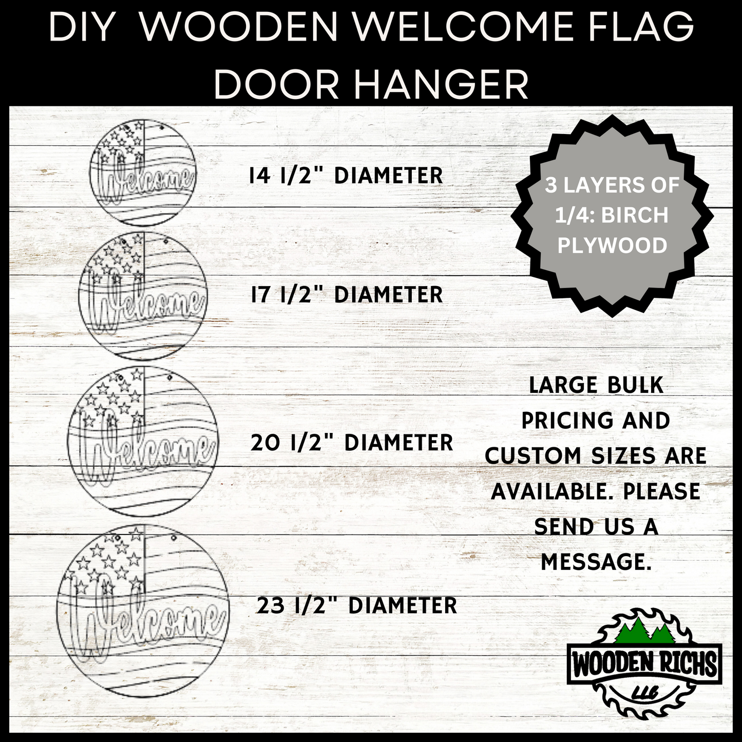 Welcome Patriotic DIY Round Door Sign / Welcome Door Hanger / Do It Yourself / American Flag