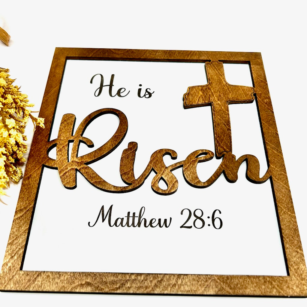 Easter Home Decor Sign, He is Risen Sign, Easter Wall Decor, gift for Easter, Farmhouse Wood Sign, Spring decor, Easter sunday gift
