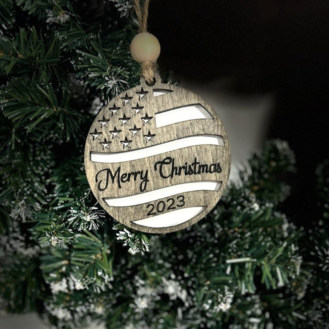 American Flag Christmas ornament Police, Firefighters, and Armed forces