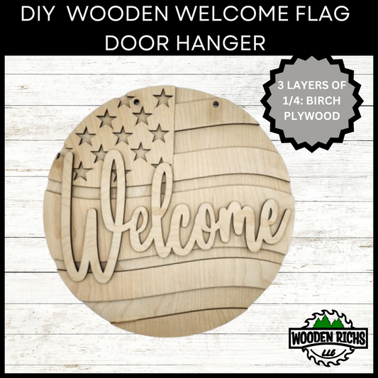 Welcome Patriotic DIY Round Door Sign / Welcome Door Hanger  / Do It Yourself / American Flag