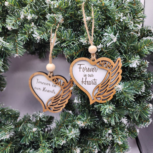 Memorial Christmas Ornament Heart with Angel Wing In Loving Memory