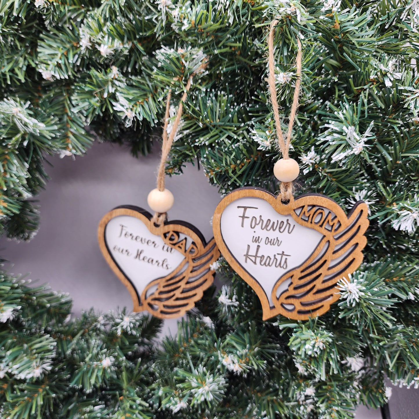 Memorial Christmas Ornament Heart with Angel Wing In Loving Memory