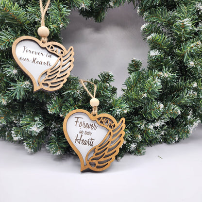 Memorial Christmas Ornament Heart with Angel Wing In Loving Memory