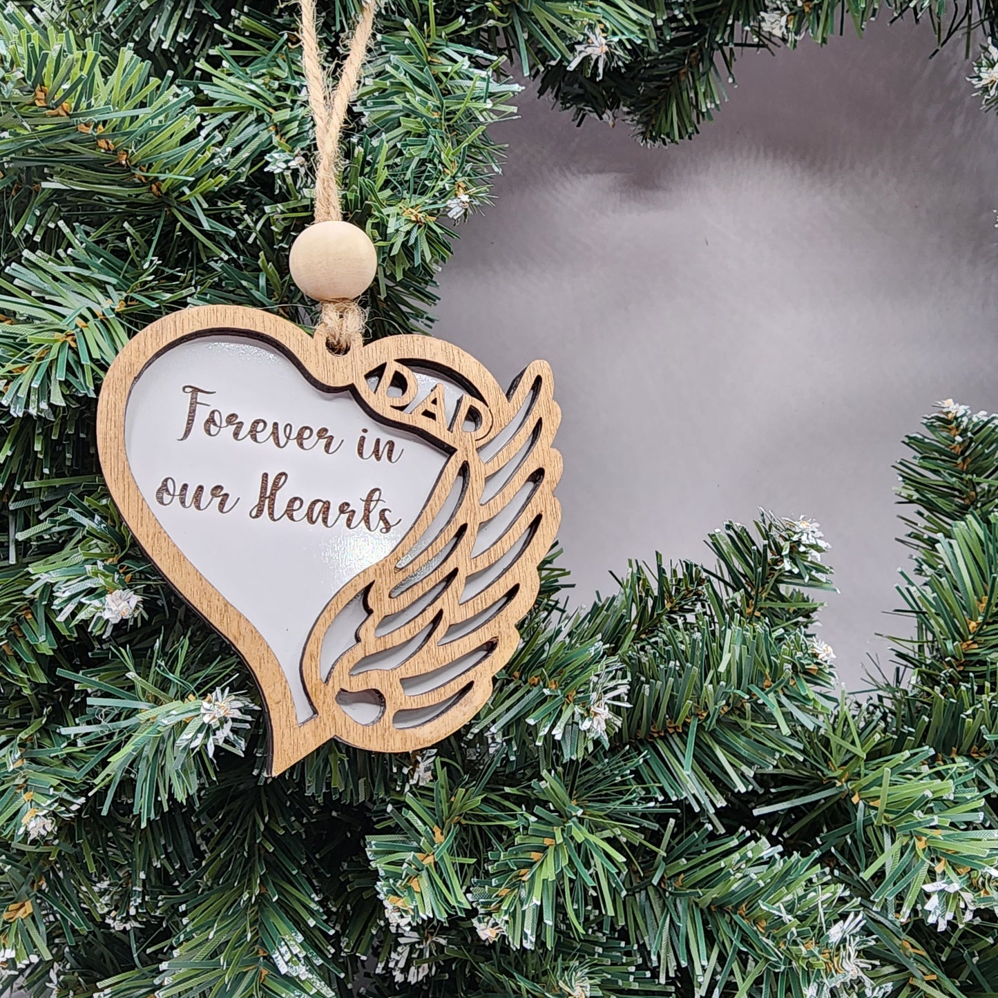 Memorial Christmas Ornament Heart with Angel Wing In Loving Memory