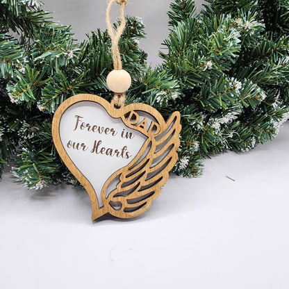 Memorial Christmas Ornament Heart with Angel Wing In Loving Memory