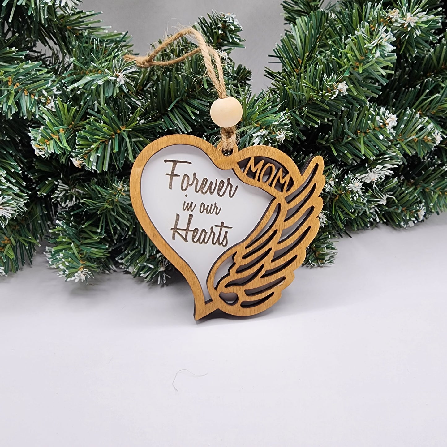 Memorial Christmas Ornament Heart with Angel Wing In Loving Memory