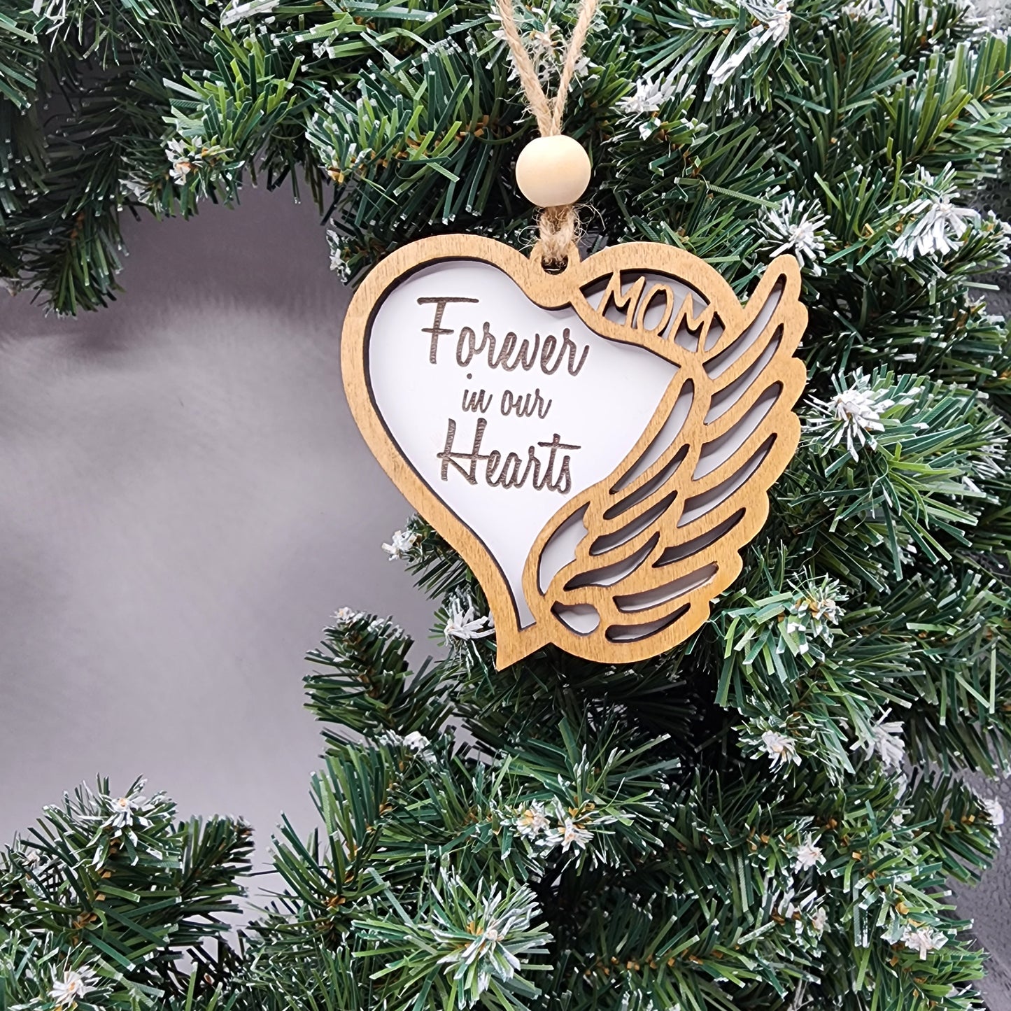 Memorial Christmas Ornament Heart with Angel Wing In Loving Memory