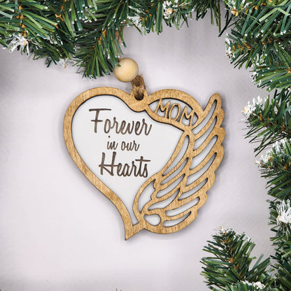 Memorial Christmas Ornament Heart with Angel Wing In Loving Memory