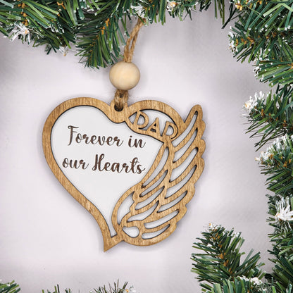 Memorial Christmas Ornament Heart with Angel Wing In Loving Memory