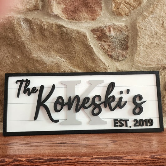Personalized family last name three layered sign