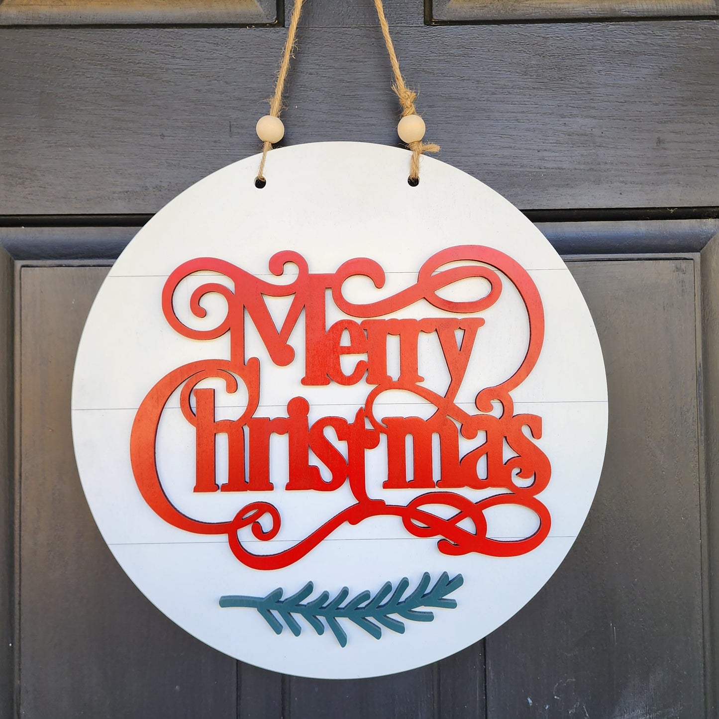 Merry Christmas door hanger with white shiplap