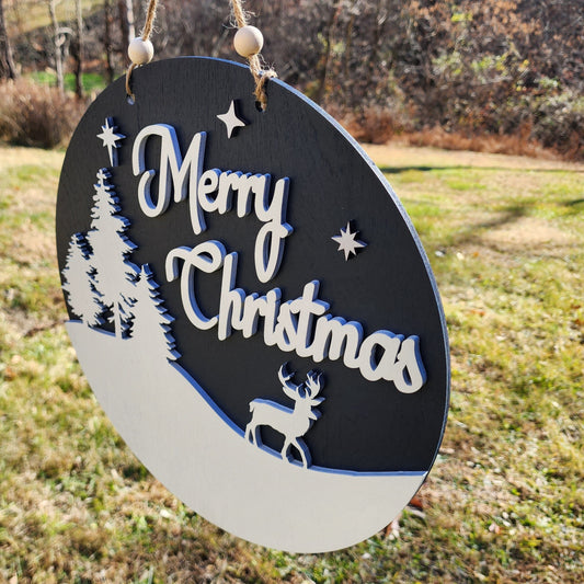 Merry Christmas door hanger with Deer and Trees