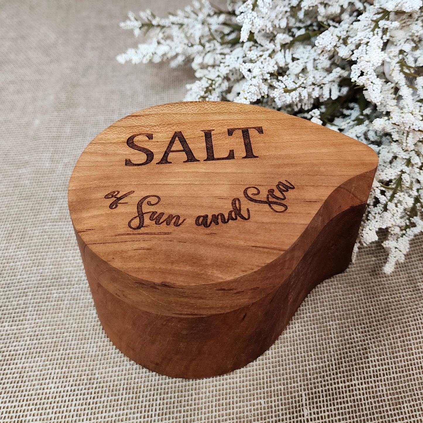 Cherry Teardrop  Salt Cellar with swivel lid, Wood Salt Cellar, Pinch Pot, Salt Holder, Salt Pig, Spice Box, Chef Gift, Foodie Gift