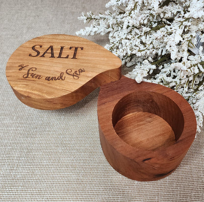 Cherry Teardrop  Salt Cellar with swivel lid, Wood Salt Cellar, Pinch Pot, Salt Holder, Salt Pig, Spice Box, Chef Gift, Foodie Gift