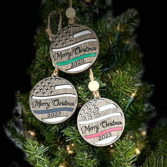 American Flag Christmas ornament Police, Firefighters, and Armed forces