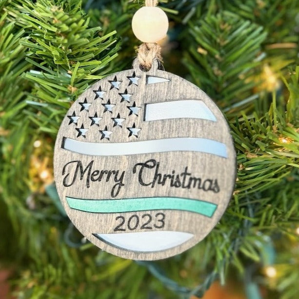 American Flag Christmas ornament Police, Firefighters, and Armed forces