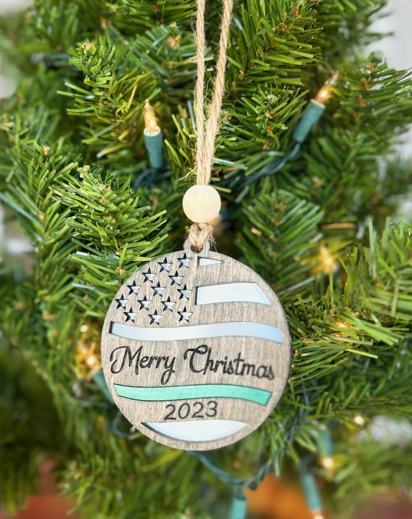 American Flag Christmas ornament Police, Firefighters, and Armed forces