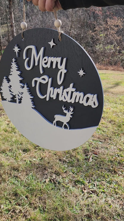 Merry Christmas door hanger with Deer and Trees